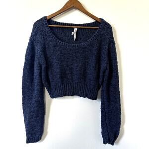 Bethany Mota Cropped Chunky Knit Sweater Navy Blue Long Sleeve XL Soft Grunge